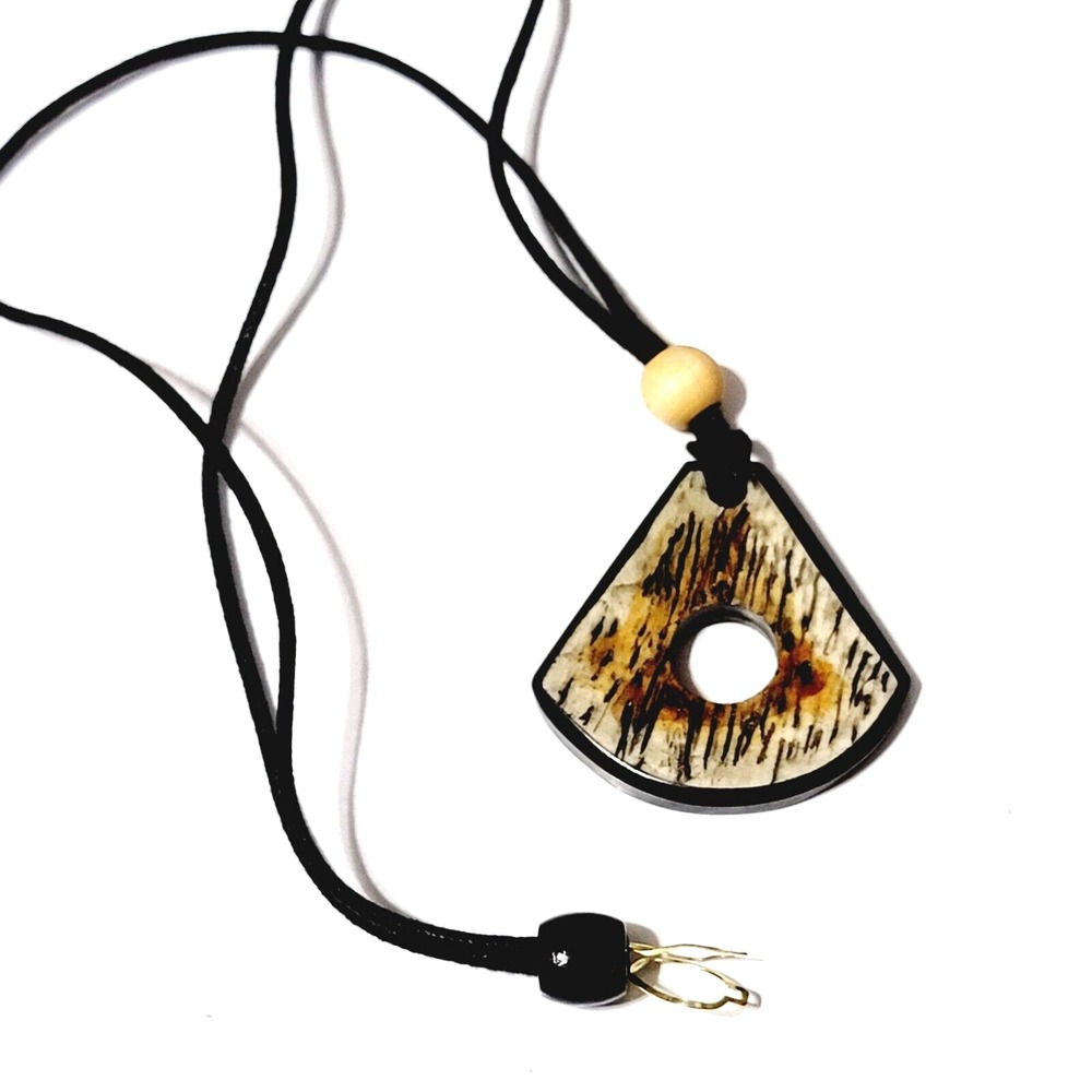 Vintage Tribal Adjustable Geometric Pendant Necklace, Black Cream Brown